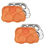 Innobaby Stainless Bus Plate with Sectional Lid, The Original, Leak-Resistant Divided Platter, Mom Invented Fun Shape Plate Din Din Smart for Babies, Toddlers and Kids, BPA Free Plate, Orange, 2 Pack