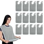 Avalon Towels Terry Cotton Adult Bibs – 18x30 inches Value Pack of 12 Grey Washable Bibs – Perfect Clothing Protection for Elderly Men & Women While Eating – Ease of use with Adjustable Neck Strap