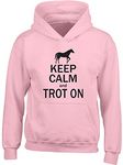 Keep Calm and Trot On Horse Riding Equestrian Kids Childrens Hooded Top Hoodie Pink