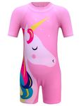 Moneric Girls Swimming Costume Kids One Piece Swimsuit Unicorn Swimwear UV Protection Zipper Bathing Suit Rash Guard Surfing Beachwear Pink Age 9-12 Year