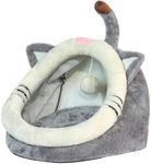 Jiupety Cute Cat Bed, Indoor Lovely Crystal Velvet Igloo for Cat and Small Dog, Warm Cave Sleeping Nest Bed for Puppy and Kitten, Grey Cat, L.