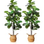 MOSADE Artificial Fiddle Leaf Fig Tree 5.2Feet Fake Potted Ficus Lyrata Plant with Handmade Seagrass Basket, Perfect Faux Plants Home Décor for Indoor Outdoor Office Porch Balcony Bedroom Bathroom Gift,2Pack