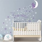 ANFRJJI Fairy Wall Decal "I Love You to The Moon and Back" Fairy Wall Sticker White moon and stars and purple elf fairy text and stars for Girl, Kids Bedroom Wall Decals, Nursery Decor JWH165 (purple