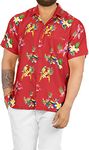 Happy Bay Men's Funny Beach Button up Hawaiian Shirts L Cherry,Cockatoo Parrot