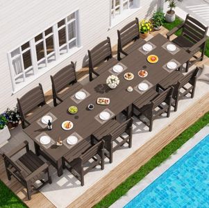 SERWALL HDPE Outdoor Dining Furniture, Outdoor Dining Set for 10, Coffee | Includes 2 Tables & 8 Armless Chairs & 2 Armrest Chairs. All-Weather Resistant Dining Furniture