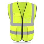 HYCOPROT Hi Vis Viz High Visibility Reflective Safety Vest Waistcoats Jacket Workwear Executive Zip 2 Band Security Mobile Phone Pocket ID Holder (Yellow-mesh, S)