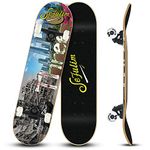 Sefulim Skateboards, 31 x 8 inch Complete Skateboard for Beginners, 8 Layer Canadian Maple Double Kick Deck Concave Cruiser Trick, Light Up Wheel Skateboard for Kids Teens & Adultss (City Three)