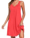 Uniexcosm Women's Nightdresses Sleeveless Nighties Cotton Lace Nightgown V Neck Chemise Sexy Negligee for Ladies Nightshirts Nightwear Loose Plus Size Jersey Lingerie Watermelon Red