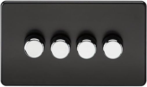 Knightsbridge SF2164MB Screwless 4G 2 Way Dimmer 60-400W-Matt W, Matt Black with Chrome Knobs