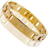 Urban Jewelry Lords Prayer Cross - 316L Stainless Steel Link Bangle Bracelet for Men (Gold)
