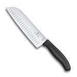 Victorinox Swiss Made Stainless Steel Swiss Classic Santoku Knife, Fluted Edge, Japanese Style for Professional & Household Use, Black, 17 Cm | 6.8523.17B