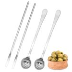 Yedadone 4 Pcs 8.7 Inch Extra Long Pickle Fork and Olive Spoon Strainer Set Stainless Steel Long Handle Pickle Fork Jars Serving Spoon with Drain Hole for Pickle Cucumber Arugula(4)