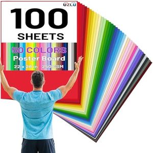100 Pcs 50 Colors Poster Board 22 x 28 In Colored Posterboard Paper Bulk 250 GSM Thickness Cardstock Blank Smart Vision Board for School Drawing Arts Craft Projects Display DIY Scrapbooking
