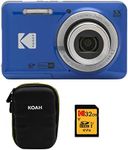 KODAK PIXPRO Friendly Zoom FZ55-BL 16MP Digital Camera with 5X Optical Zoom 28mm Wide Angle and 2.7" LCD Screen (Blue) Bundle with Protective Case, 32GB Memory Card (3 Items)