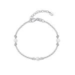 Amberta Women 925 Sterling Silver Freshwater Pearl Bracelet: Silver Pearl Chain Bracelet with 4-5 mm Pearls