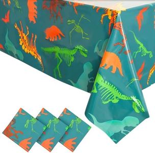 BLUE PANDA 3 Pack Dinosaur Tablecloth for Birthday Party Supplies, Baby Showers, Classroom Party, Disposable Table Cover, Green (54 x 108 in)