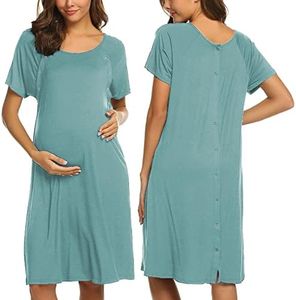 Ekouaer Womens, Nursing/Maternity Nightgown Nightshirt, Labor Delivery Gown for Breastfeeding Dress, Teal, X-Large