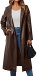 Trendy Queen Womens Brown Long Faux Leather Jackets Trench Coat Fall Blazer 2025 Going Out Outfits Clothes Sexy Oversized Waterproof M