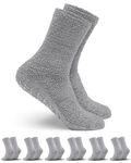 Pembrook Fuzzy Socks with Grips for Women and Men - 6 Pairs Non Skid Socks / No Slip Fuzzy Socks, Grey, One Size