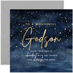 Birthday Card for Godson - Wonderful Stars Design - Male Birthday Card for Men Adult - Gold Foil Star Sky Design - Special Birthday Card for Him from Family | Blank Inside Envelope