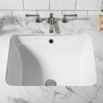 Undermount Bathroom Sink, Bathroom Vessel Sinks, Ceramic Lavatory Vanity Vessel Sink with Overflow, Rectangle Sink, Undercounter Basin, White 20.28 * 15.16 * 7.87Inch (Small)