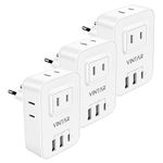 3 Pack European Travel Plug Adapter, VINTAR Canada US to Europe Power Adaptor with 3 USB Ports(1 USB C) and 4 AC Outlets, 7 in 1 International Travel Adapter Charger to Most of Europe,White(Type C)