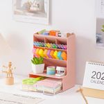 Amazon Brand - Umi Multi-Functional Desk Organizer with Drawer Countertop Organizer For Pen Organizer Pencil Holder Desktop Stationary Organizer Cosmetic Art Supplies Dressing Table - Pink