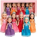 Princess Dolls Playset – 6 Mini Princess Dolls with Colorful Gowns, Crowns & Jewelry – Fantasy Role Play Set for Kids with Elegant Dresses, Accessories & Royal-Themed Box – Gift for Ages 3+