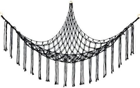 YELIENM Boho Stuffed Animals Net or Hammock Large,55 inch Toy Hammock Macrame Stuff Animal Storage Corner Hanging Net Holder,Mesh Hammock Plush Toy Organizer with Hooks for Bedroom,Nursery (Black)