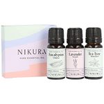 Nikura Everyday Essential Oil Collection - 3 x 10ml | Essential Oils for Diffusers for Home, Aromatherapy, Sleep, Hair | Eucalyptus, Lavender & Tea Tree Essential Oil Gift Set | 100% Pure & Natural