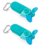 O2COOL Keychain Sport Misting Fan - Pocket Size Battery Powered Portable Fan With Carabiner Clip Small Fan with Mister Handheld Fan Vacation Essentials Hand Fan 2 Pack (Teal)