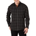 Amazon Essentials Men's Long-Sleeve Flannel Shirt (Available in Big & Tall), Charcoal Buffalo Plaid, XL