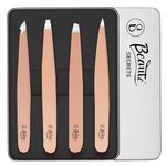 Beauté Secrets Luxury Tweezers Set - Professional Stainless Steel Tweezers, Best Precision Tweezers for Eyebrows - Great Precision for Facial Hair, Ingrown Hair, Splinter, Eyebrow Tweezers (Rose Gold)