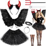 Humairc Black Devil Wings Costume Girls Angel Halloween Costumes Women Devil Costume Women Halloween Tutu Costume Angel Wings and Halo Devil Wings and Horns Angel Devil Halloween Costume Girls