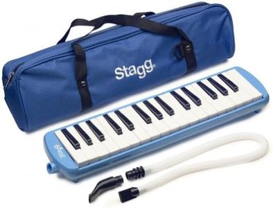 Stagg Melodica 32 Keys, Pianica, 2 Mouthpieces Included with Carry Bag, Blue