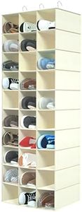 coastal rose 30 Section Hanging Shoe Organizer for Closet, Hanging Closet Organizer and Storage Space-Saving Foldable Clothes Shelf with Sturdy Hooks for Wardrobe, Dorm, Bedroom, Rv, Beige