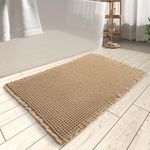 AMOAMI Upgraded Waffle Bath Mat, Super Absorbent Non Slip Bath Mats for Bathroom Floor, Machine Washable Bathroom Rugs with Tassels, Rubber Backed Bathroom Mats, Ultra Soft, 18" x 30", Brown