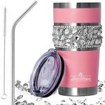 LUXBLINGZ Diamond Rhinestone Bling Tumbler 20 oz Stainless Steel Vacuum Insulated Bling Cup With Lid & Straw Metal Travel Coffee Mug, Bling Water Bottle (Pink)