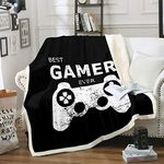 Loussiesd Gamepad Fleece Throw Blanket for Boys Kids Video Games Sherpa Blanket Decorative Modern Game Controller Plush Blanket Gamer Console Fuzzy Blanket for Sofa Bed Black White Single 50x60 Inch