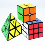 Cubelelo Drift 2x2, 3x3 & Pyraminx Combo (Black) | Stickered Speed Cubes Set | Smooth Turning & Durable | Ideal for Beginner & Intermediate Cubers for Kids & Adults