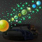 445 PCS Glow in The Dark Stars Wall Stickers Glow in The Dark Stickers of Ceiling Stars Planets Kids Wall Decors Perfect for DIY Kids Bedroom Nursery Living Room (Green Light)