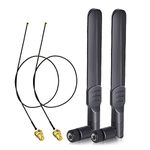 Bingfu WiFi Antenna Aerial 2.4GHz 5GHz 5.8GHz 8dBi RP-SMA Male Antenna & 25cm U.FL IPX IPEX MHF4 to RP-SMA Female Extension Cable 2-Pack for M.2 NGFF Intel Wireless Network Card WiFi Adapter Laptop