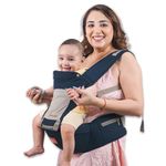 Infantso Premium Hip Seat Baby Carrier with 6 Adjustable Carry Positions, Carrier for 0 to 3 years Baby with Hip Seat, Kangaroo Style Bag, Baby carrying Bag for Newborn to Toddler, Weight upto 15kgs (Blue&Grey)