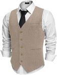 COOFANDY Khaki Vest for Men Formal Suit Vests Slim Fit Vintage Waistcoats