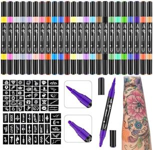 Ponhey Temporary Tattoo Markers for Skin, 24 Body Markers+67 Large Tattoo Stencils,Dual-End Tattoo Pens,Fine Lines with Cosmetic-Grade,Flexible Body Markers, Skin-Safe Face Paint Kit for Kids Adults