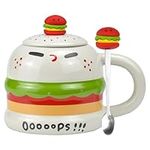 MAGENME Ceramic Coffee Mug with Lid Spoon, Novelty Hamburger Mug Cute Porcelain Tea Cup Latte Cappuccino Cups, Valentines Mothers Day Easter Christmas Birthday Gifts for Mum Wife Friend Women Girl