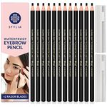 Waterproof Eyebrow Pencils Peel Off - 12 Piece Black Brow Pencil Set For Marking, Filling And Outlining, Tattoo Makeup And Microblading Supplies Kit-Permanent Eye Brow Liners