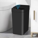 Bathroom Bin Automatic Trash Can 12L Touchless Motion Sensor Small Garbage Can with Lid Smart Electric Plastic Narrow Garbage Bin for Living Room Bedroom Office Kitchen (black)