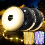 OGERY 3-Pack Camping String Lights, 2 in 1 Quick Storage 32.8FT Rechargeable Tent Lights String with 8 Lighting Modes, Hanging Waterproof Portable LED Lamp for Christmas Decor Party Bedroom Yard