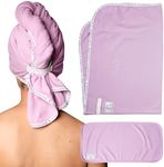 Curlfriend Collective Cotton Cloud T-Shirt Hair Towel Duo – Lilac Locks Hair Towel Wrap for Women, XL + Mini Hair Drying Towels for Curly Hair, No-Slip Plopping Towel, Ultra Absorbent Cotton